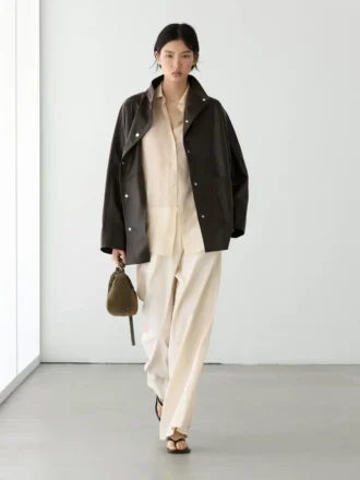 Nappa Leather Cape Parka with Pockets