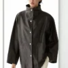 Nappa Leather Cape Parka with Pockets