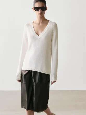 Nappa Leather Midi Skirt with Lace Detail Nappa Leather Midi Skirt with Lace Detail