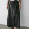 Nappa Leather Midi Skirt with Seams