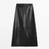 Nappa Leather Midi Skirt with Seams