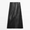Nappa Leather Midi Skirt with Seams