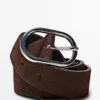 Nubuck Leather Belt with Oval Buckle
