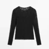 Openwork Knit Top with Long Sleeves and Lace