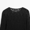 Openwork Knit Top with Long Sleeves and Lace
