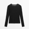 Openwork Knit Top with Long Sleeves and Lace
