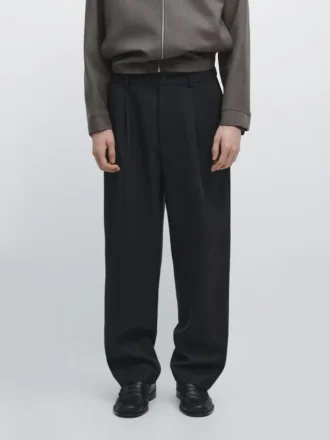 Relaxed Fit Wool Blend Trousers with Darts