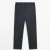 Relaxed Fit Wool Blend Trousers with Darts