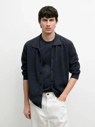 Ribbed Button-Up Knit Cardigan