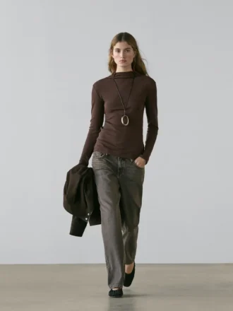 Ribbed Long Sleeve Cotton T-Shirt