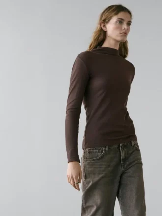 Ribbed Long Sleeve Cotton T-Shirt