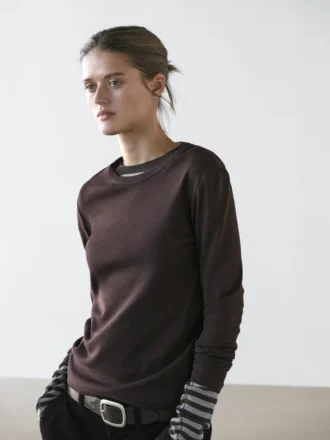Ribbed Long Sleeve Melange T-Shirt