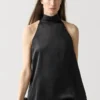 Satin Halter Top with Tie Detail