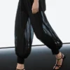 Semi-Sheer Sarouel Trousers with Button Details