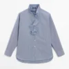 Shirt with Ruffled Collar Detail