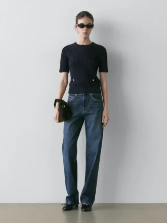 Short Sleeve Braided Knit Sweater