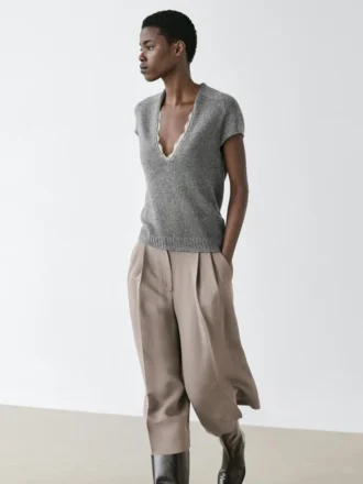 Short Sleeve Knit Sweater with Lace