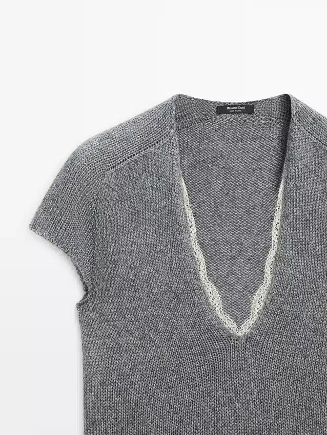 Short Sleeve Knit Sweater with Lace Short Sleeve Knit Sweater with Lace