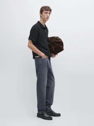 Short Sleeve Textured Knit Polo Shirt