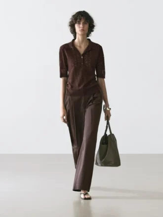 Short Sleeve Wool Blend Knit Polo Shirt