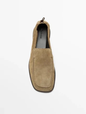 Soft Leather Loafers with Gathered Detail
