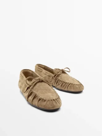 Soft Leather Loafers with Gathered Detail