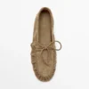 Soft Leather Loafers with Gathered Detail