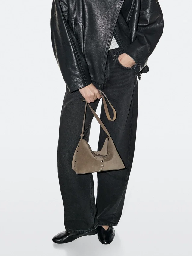 Split Leather Bag with Stud Details Split Leather Bag with Stud Details