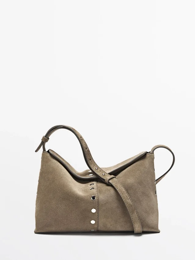 Split Leather Bag with Stud Details Split Leather Bag with Stud Details