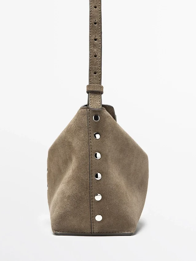 Split Leather Bag with Stud Details Split Leather Bag with Stud Details