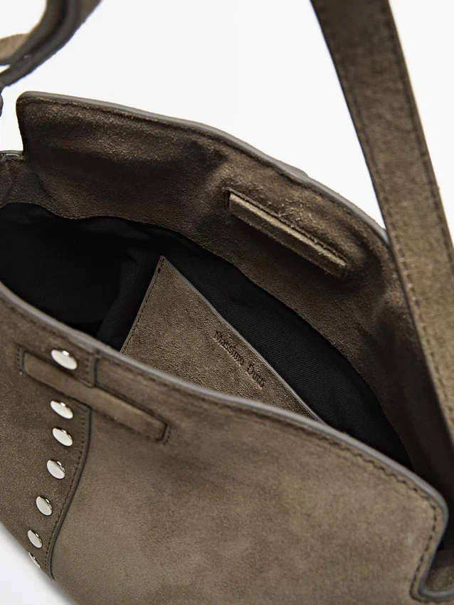 Split Leather Bag with Stud Details Split Leather Bag with Stud Details