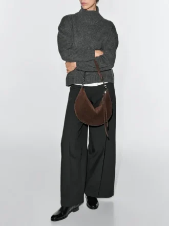 Split Leather Half-Moon Bag