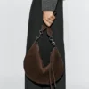 Split Leather Half-Moon Bag