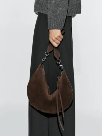 Split Leather Half-Moon Bag