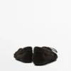 Split Leather Loafers with Gathered Bow
