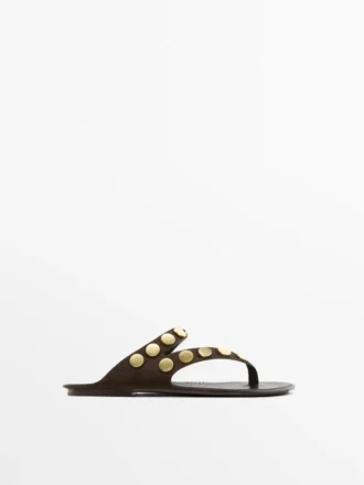 Split Leather Sandals with Studs