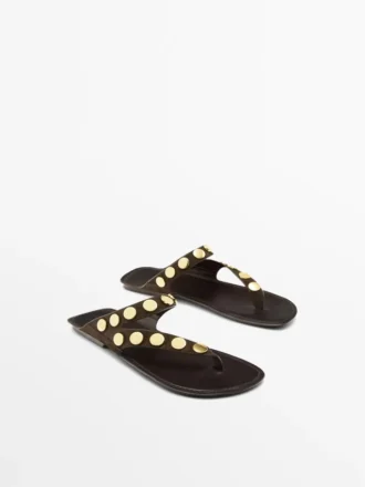 Split Leather Sandals with Studs