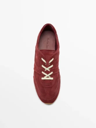 Split Leather Trainers with Piece Details
