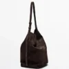 Split Suede Leather Bucket Bag