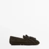 Split Suede Loafers with Fringing and Tassels