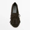 Split Suede Loafers with Fringing and Tassels