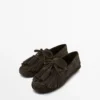 Split Suede Loafers with Fringing and Tassels