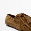 Split Suede Loafers with Fringing and Tassels