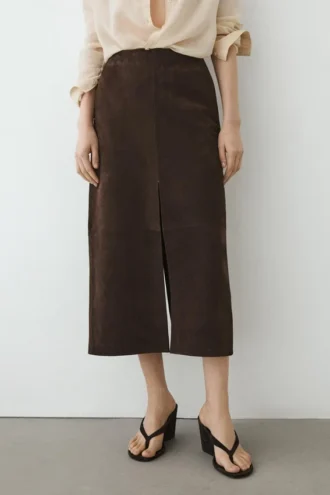 Straight Nubuck Leather Midi Skirt Straight Nubuck Leather Midi Skirt