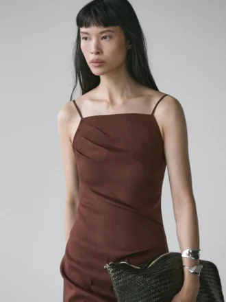 Strappy Stretch Linen Blend Midi Dress