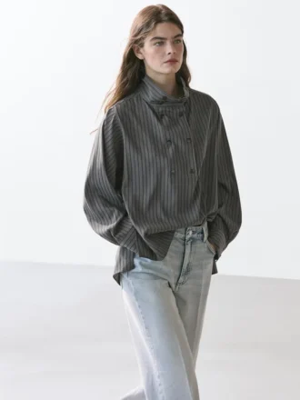 Striped Flowing Shirt with Collar Detail