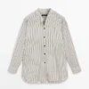 Striped Flowing Shirt with Stand Collar