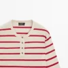 Striped Knit Cotton Henley Sweater