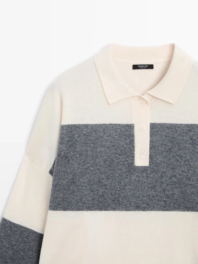 Striped Knit Polo Collar Sweater Striped Knit Polo Collar Sweater