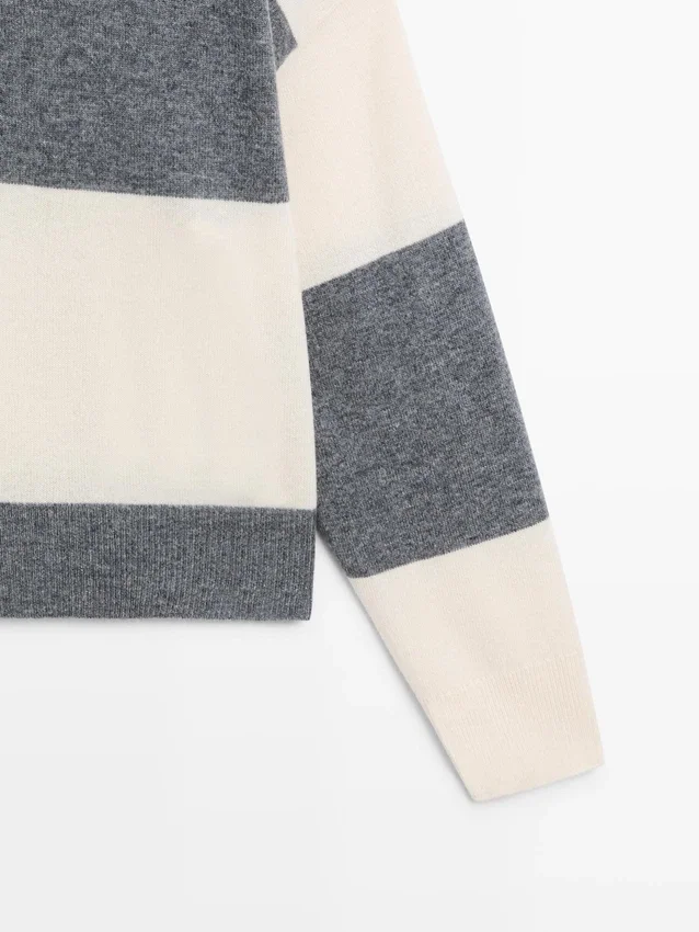 Striped Knit Polo Collar Sweater Striped Knit Polo Collar Sweater